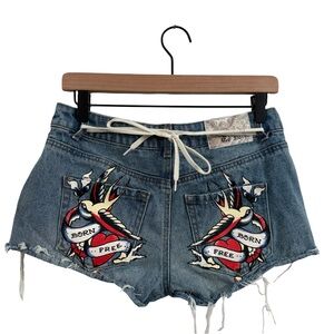 Ed Hardy Blue Jean Shorts with Colorful Embroidery